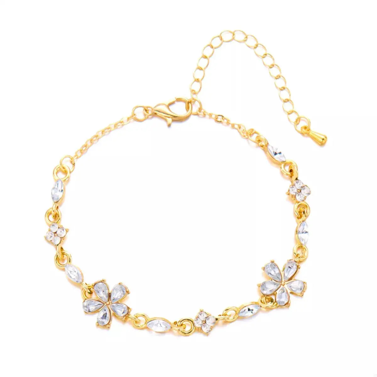 18K Gold-Plated Rhinestone Flower Bracelet by Trendsi
