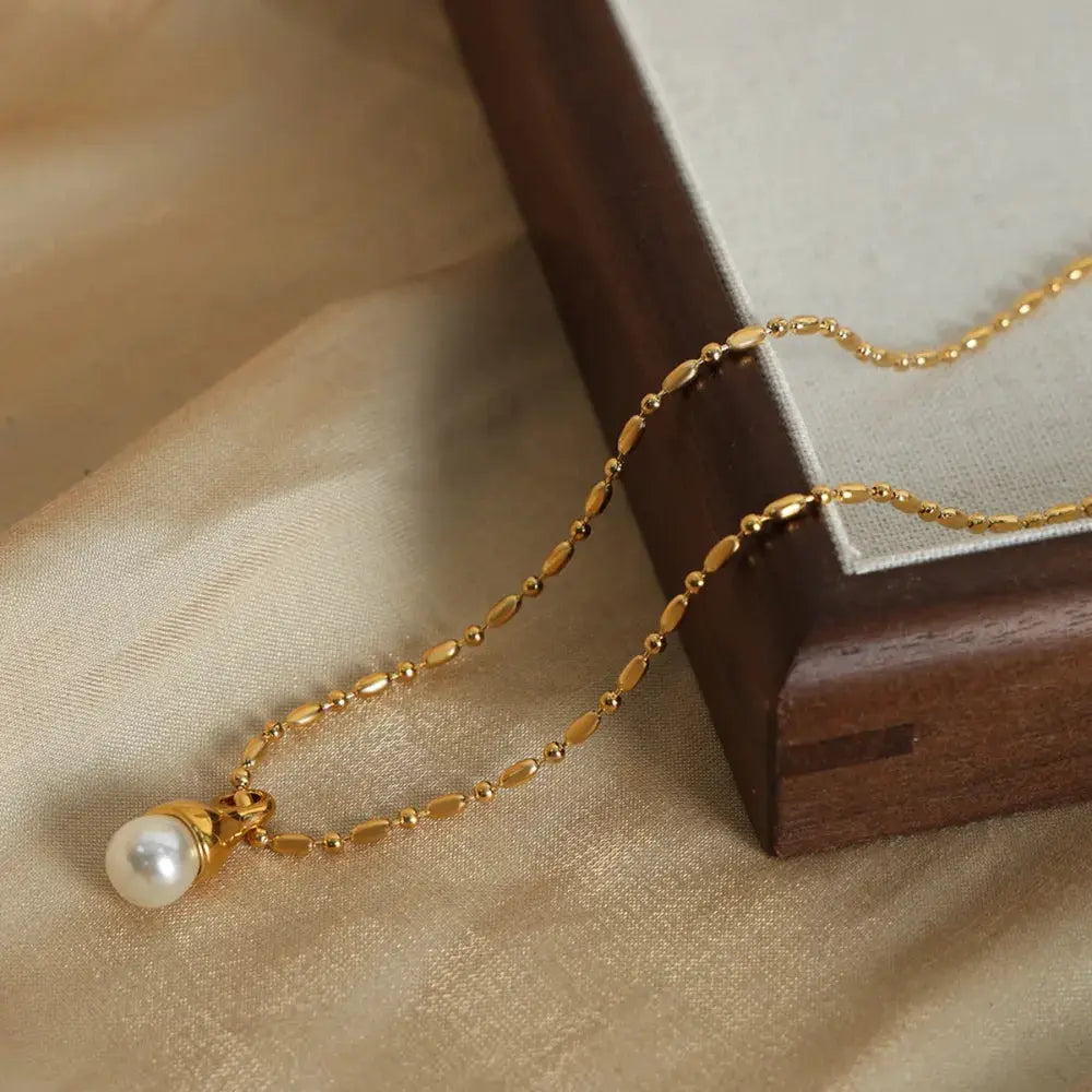 Titanium Steel Pearl Pendant Necklace by Trendsi