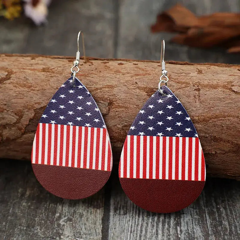 Stars and Stripes PU Leather Teardrop Earrings by Trendsi