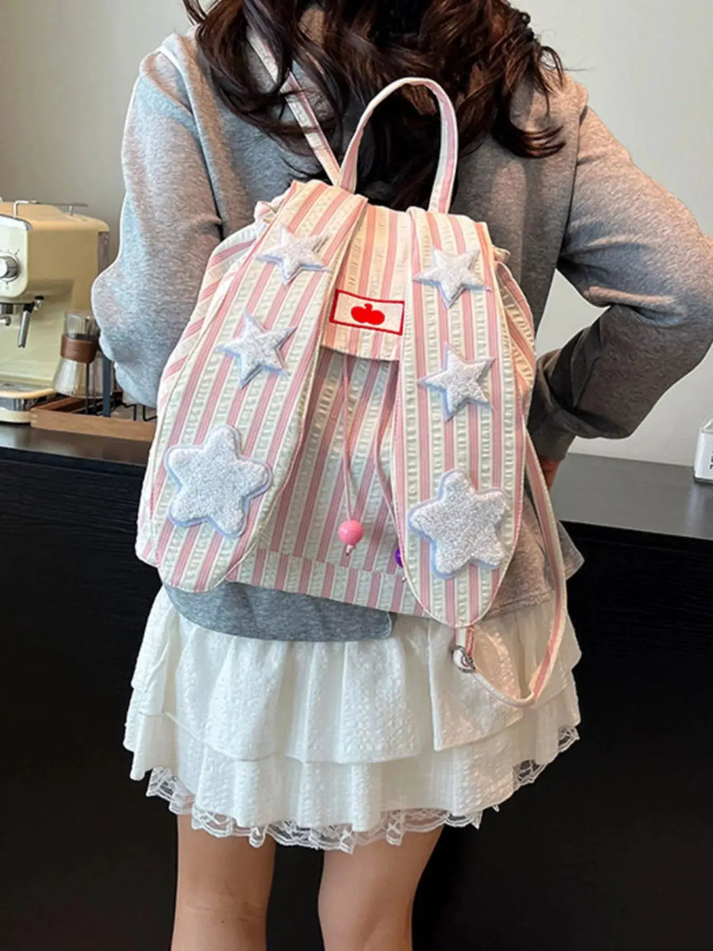 Striped Star Bunny Ear Backpack Bag by Trendsi