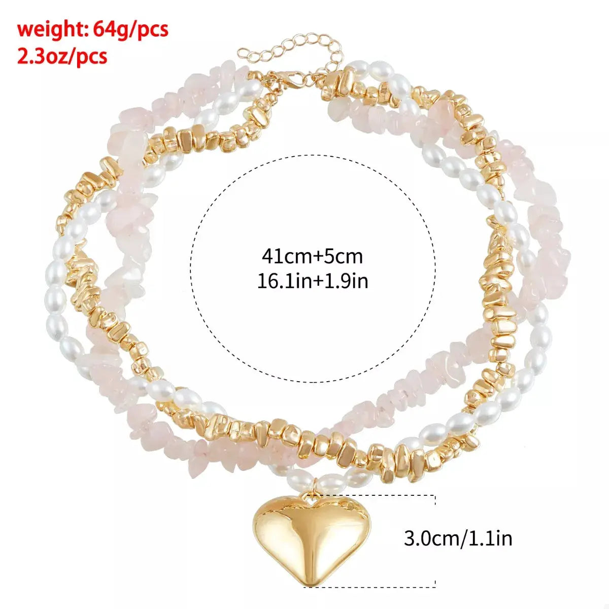 Three-Layered Heart Pendant Necklace by Trendsi