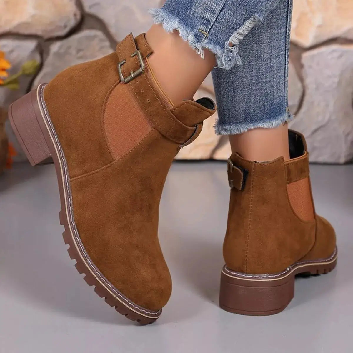 Round Toe Block Heels Boots by Trendsi