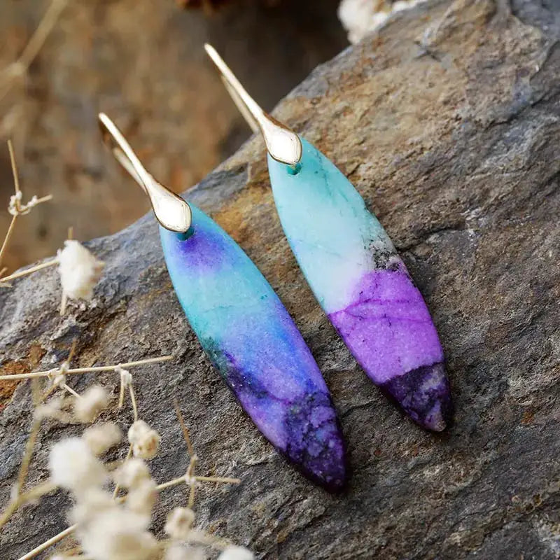 Copper Natural Stone Geometric Shape Earrings by Trendsi