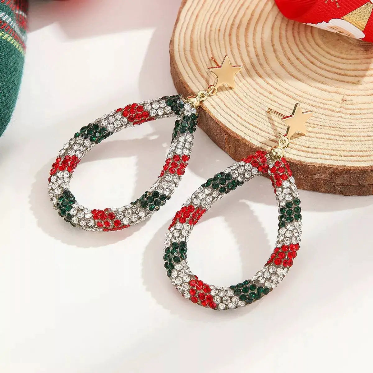 Christmas Rhinestone Teardrop Earrings by Trendsi