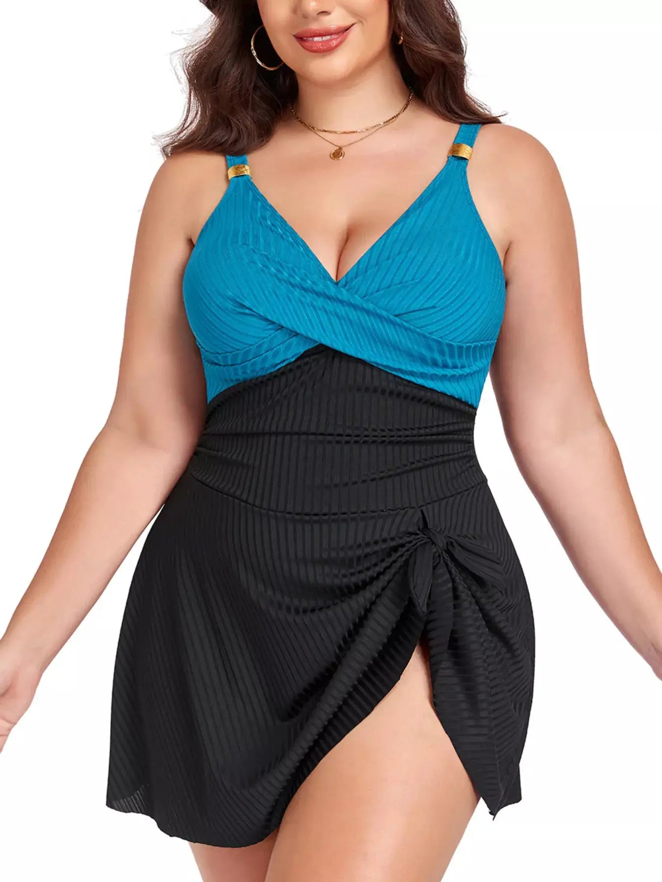 Plus Size Ruched One-Piece Swim Dress by Trendsi