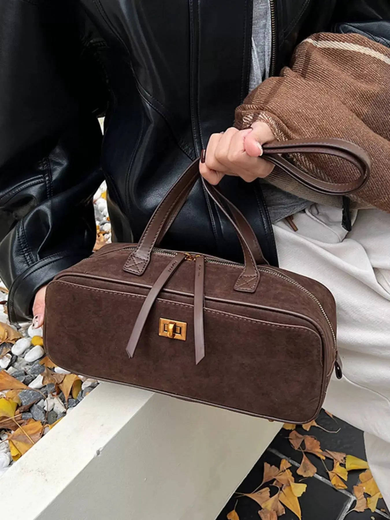 Suede Leather Shoulder Bag by Trendsi