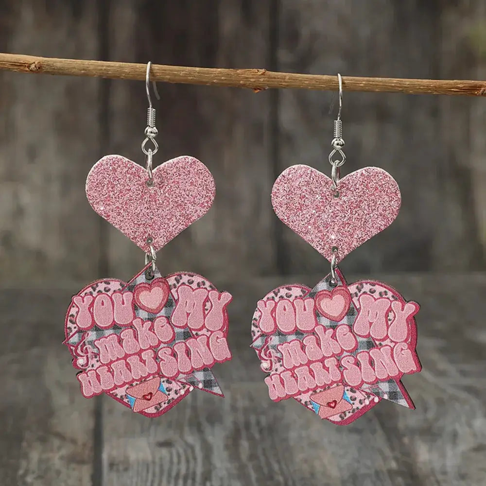 Heart Shape Wooden Earrings by Trendsi