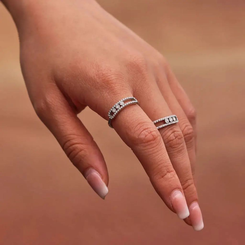 Moving Crystal Bar Necklace and Ring Jewelry Set by Trendsi