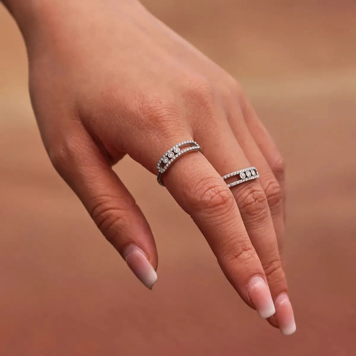 Moving Crystal Bar Necklace and Ring Jewelry Set by Trendsi