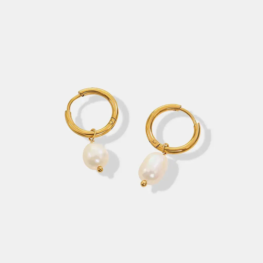 Gold-Plated Titanium Steel Pearl Earrings by Trendsi