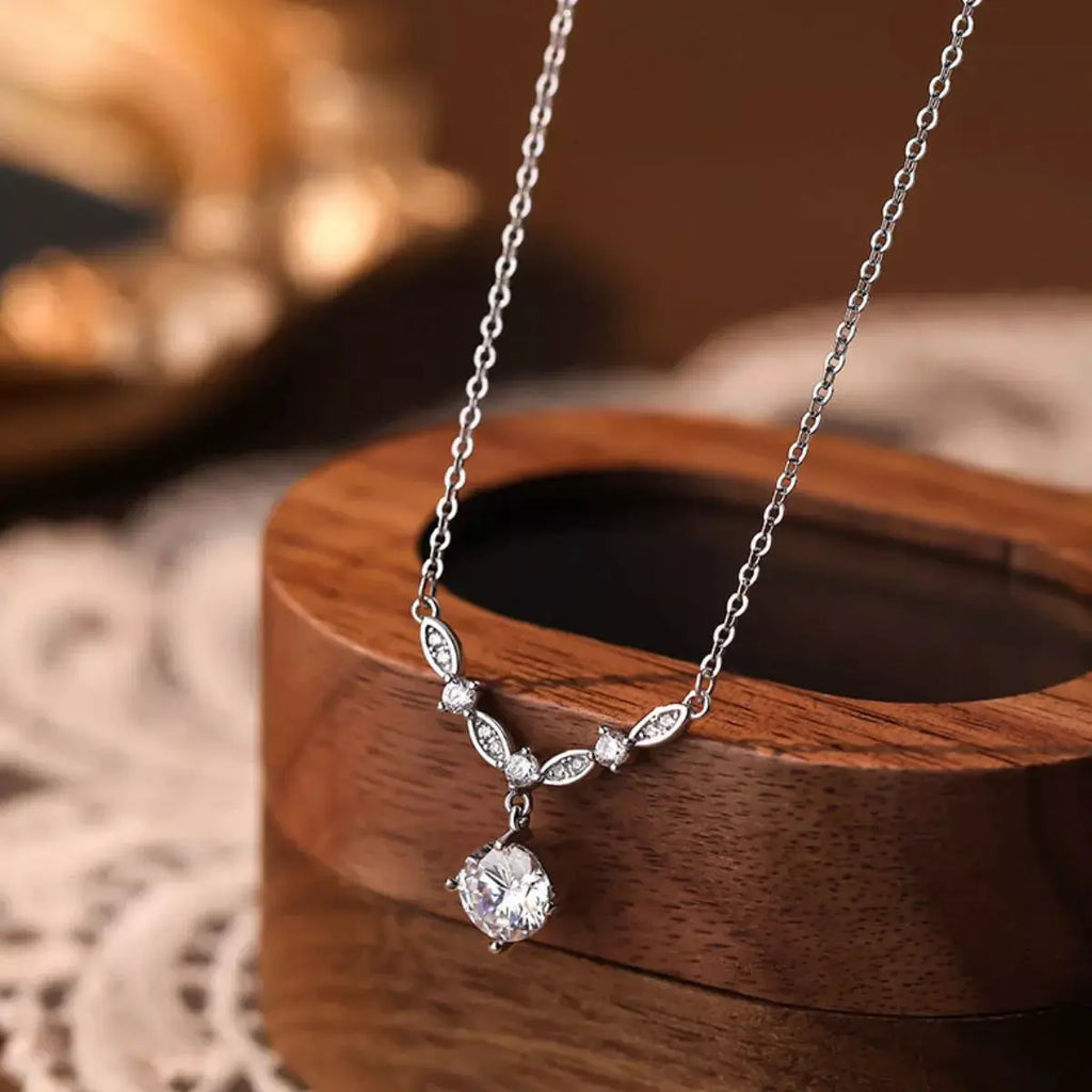 925 Sterling Silver Zircon Pendant Necklace by Trendsi