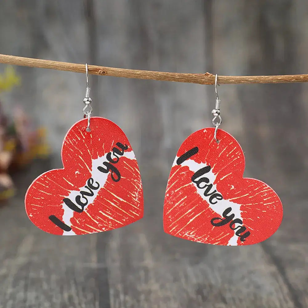 I LOVE YOU Heart Leather Earrings by Trendsi