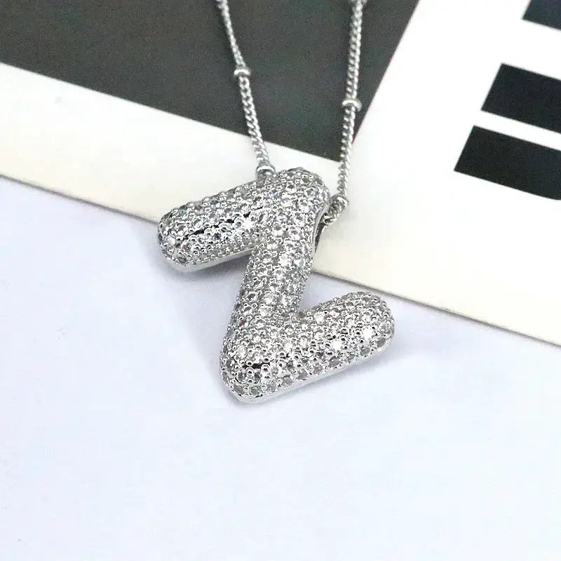 Copper Inlaid Zircon Letter Pendant Necklace by Trendsi