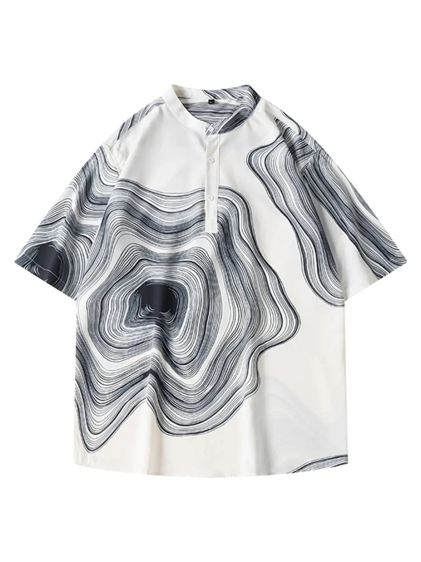 Men's Plus Size Abstract Wave Print Short Sleeve Blouse by Trendsi
