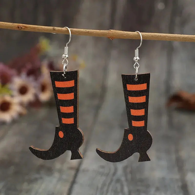 Alloy Wooden Boots Earrings by Trendsi