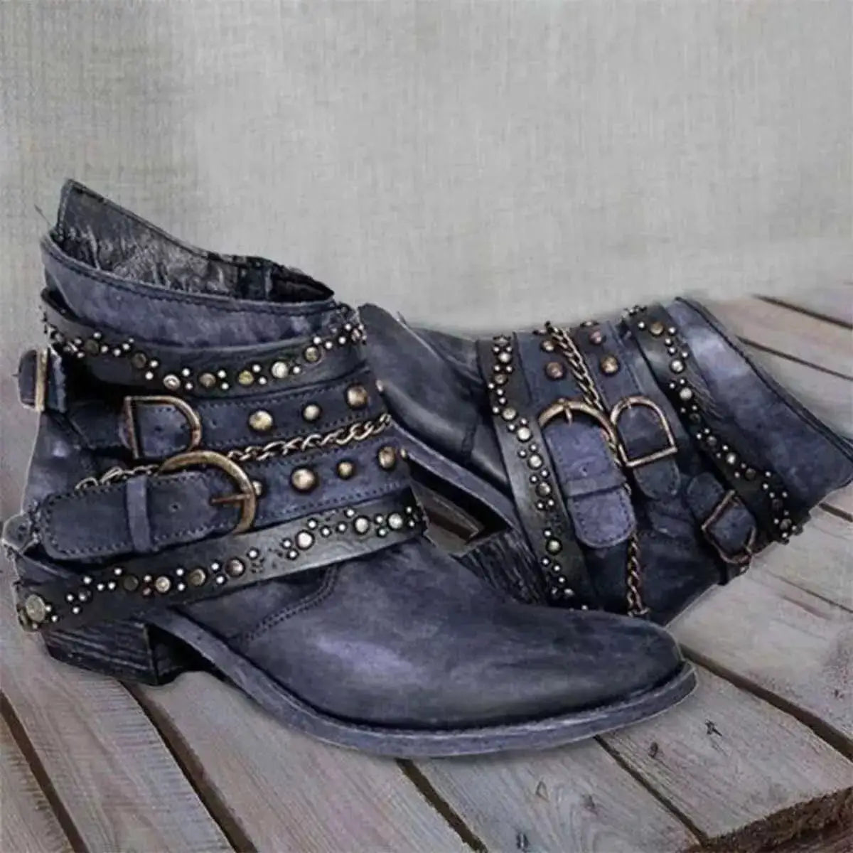 Studded Buckle Ankle Boots by Trendsi