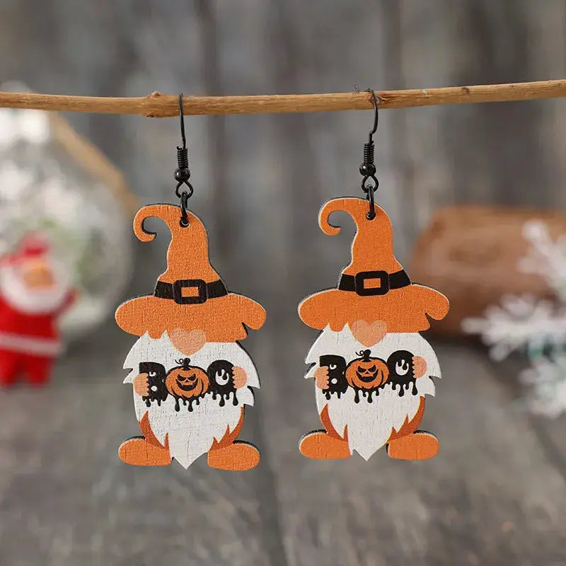 Wooden Dwarfs Pumpkin Dangle Earrings by Trendsi