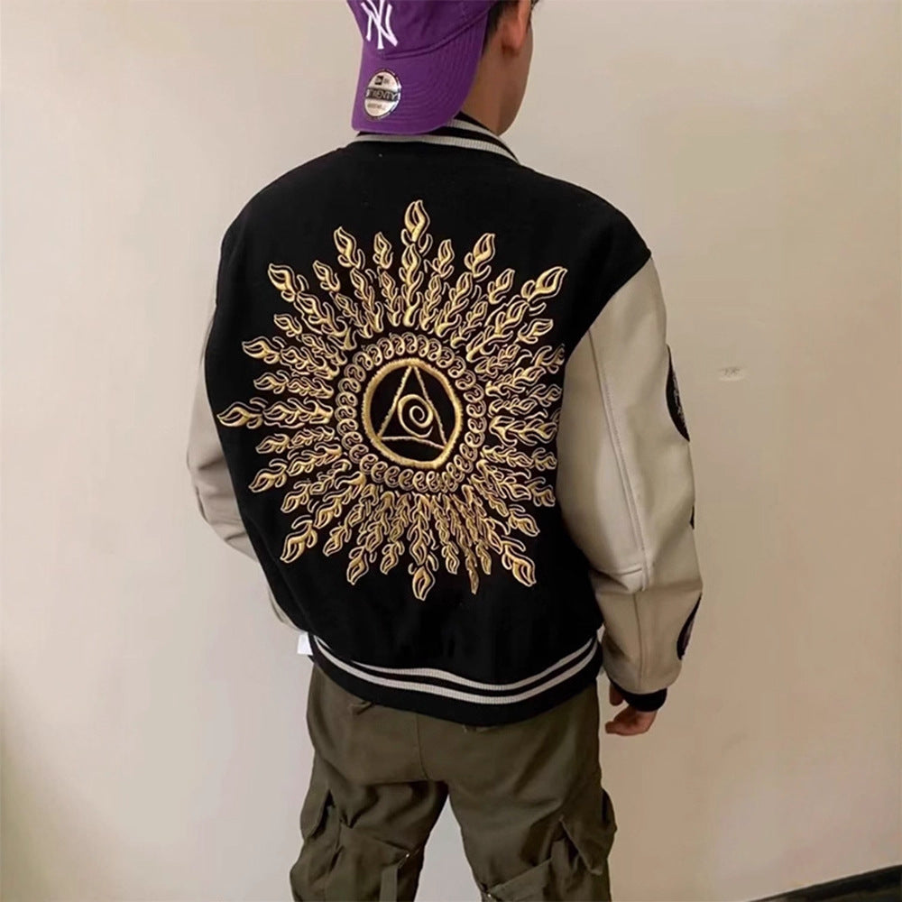 Street Style Baseball Jacket for Men, Winter Cool Look with Eye of Providence Embroidery, Clean Fit Coat