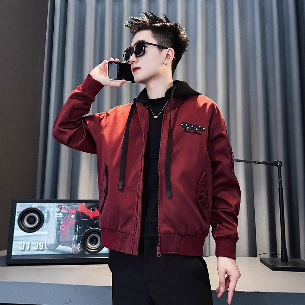 Detachable Hooded Jacket for Men Winter Embroidered Top Men's Short Coat