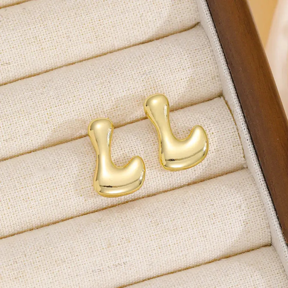 18K Gold-Plated Bubble Letter Stud Earrings by Trendsi