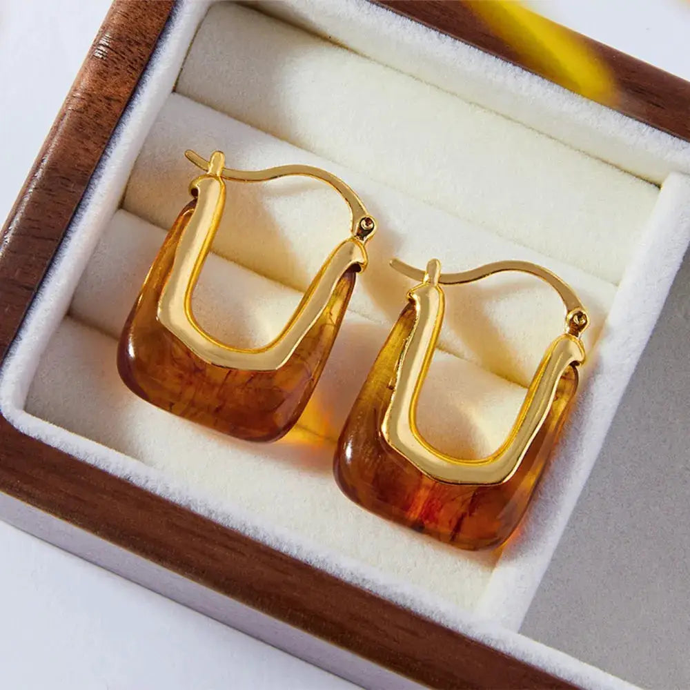 Resin Copper U Shape Earrings by Trendsi