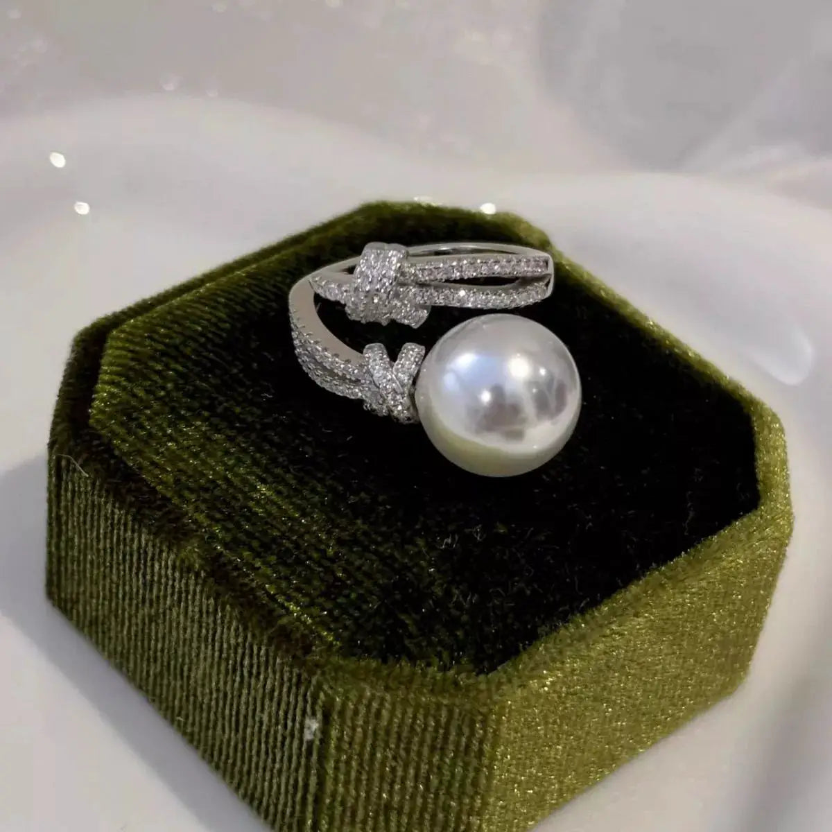 Pearl Zircon Bypass Ring by Trendsi