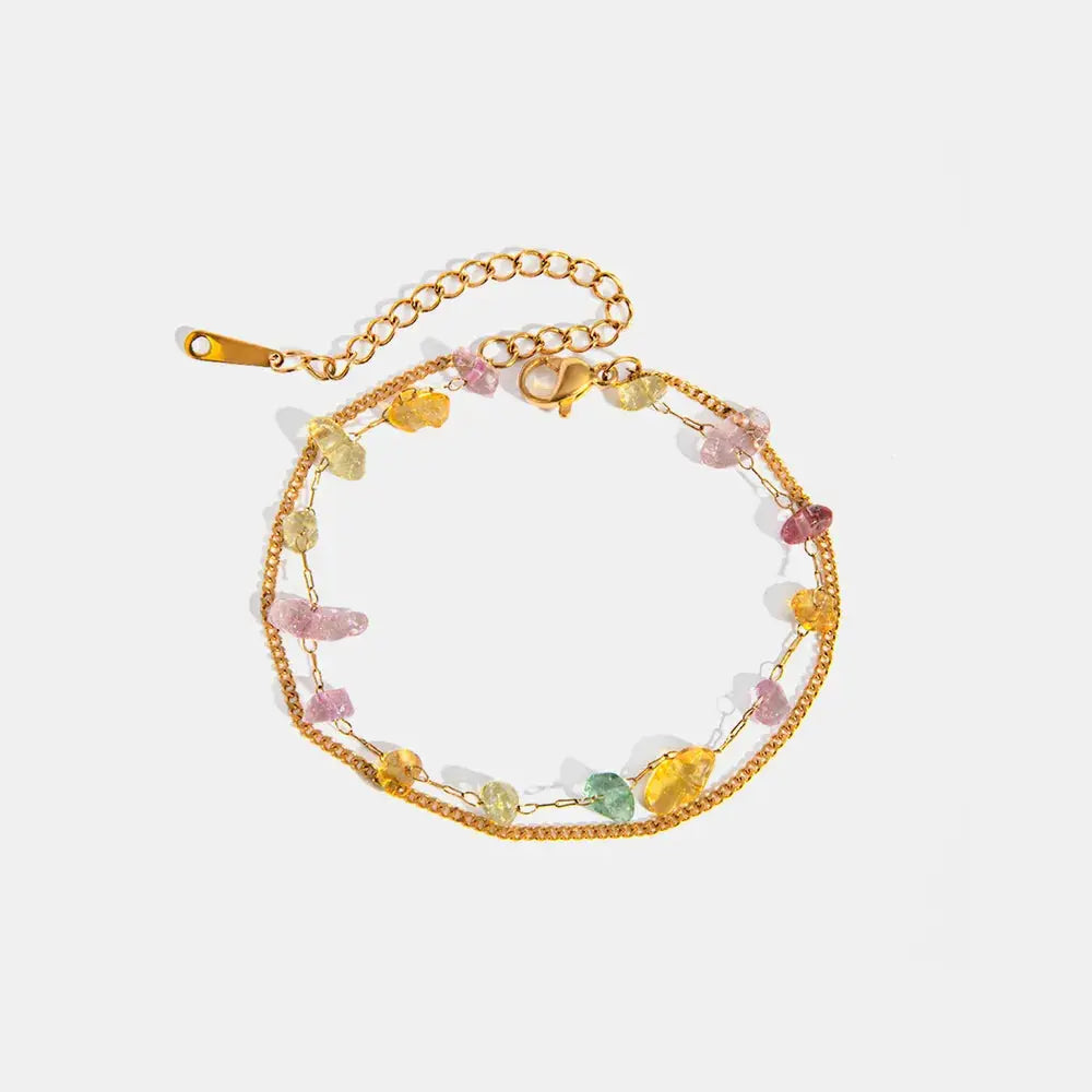 Stainless Steel Natural Stone Double Layered Bracelet by Trendsi