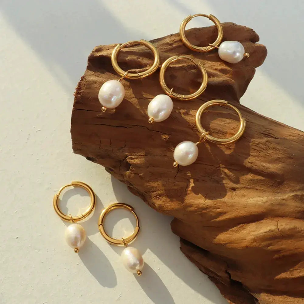 Gold-Plated Titanium Steel Pearl Earrings by Trendsi