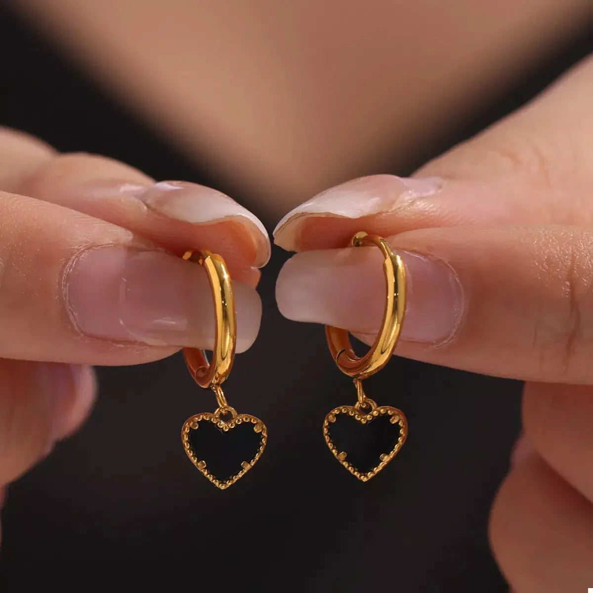 18K Gold-Plated Hoop Earrings with Heart Pendant by Trendsi