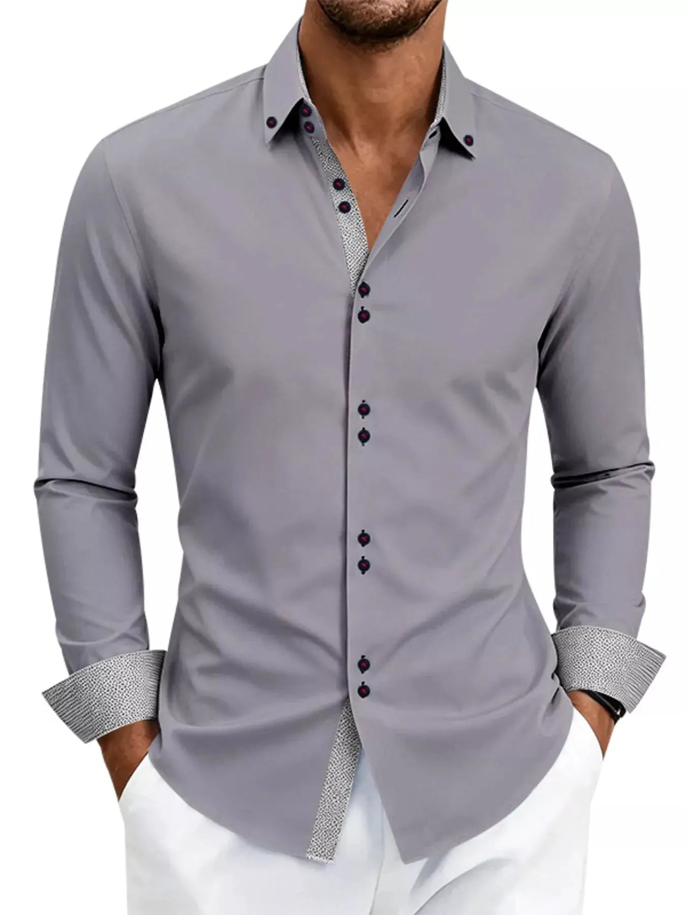 Men's Full Size Slim Fit Contrast Trim Shirt Plus Size by Trendsi
