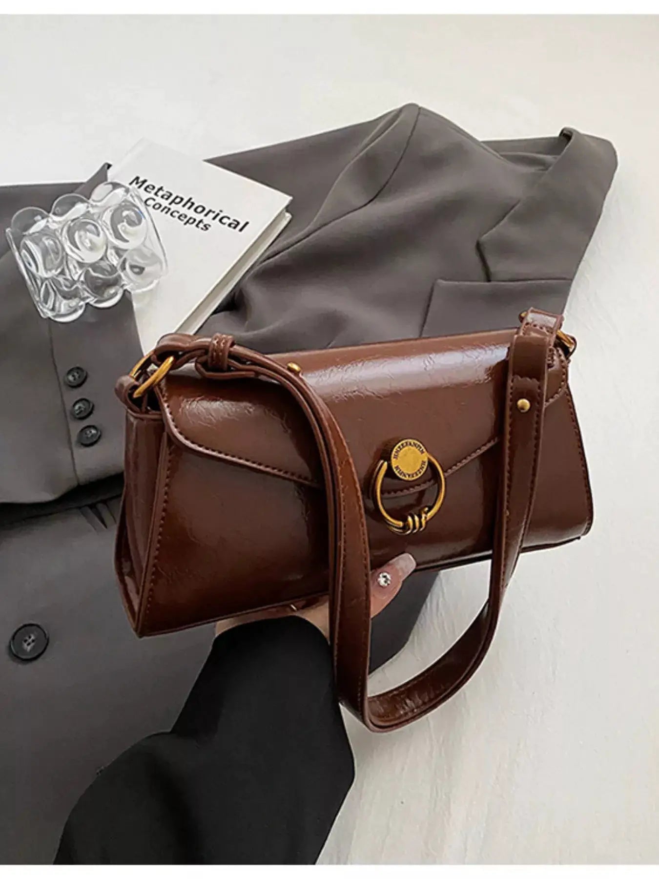 Retro Ring Decor Shoulder Bag by Trendsi