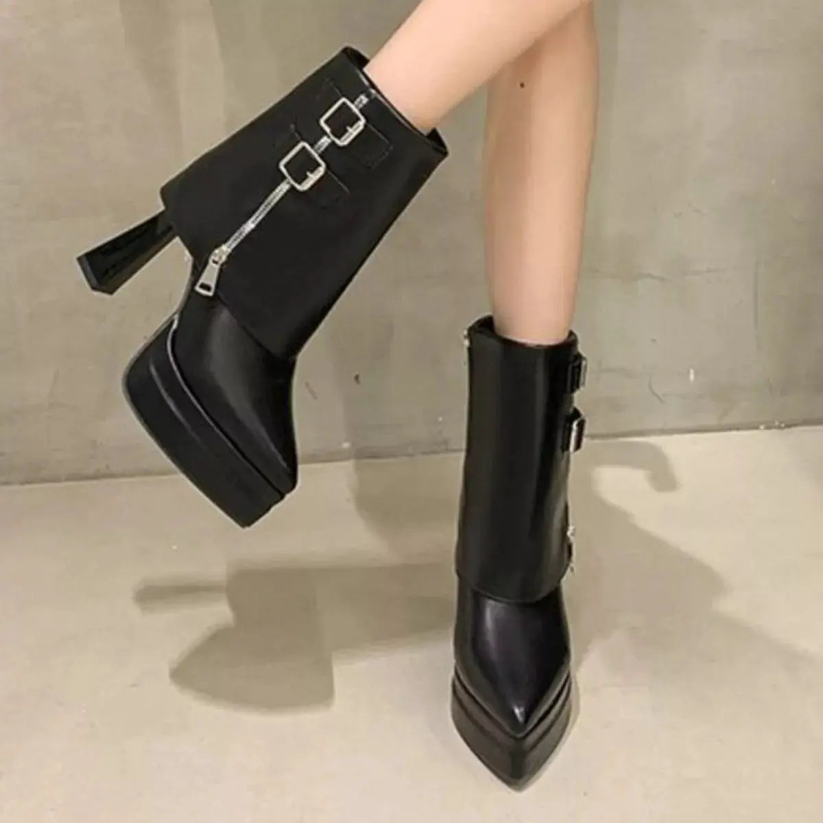 Point Toe Block Heels Boots by Trendsi