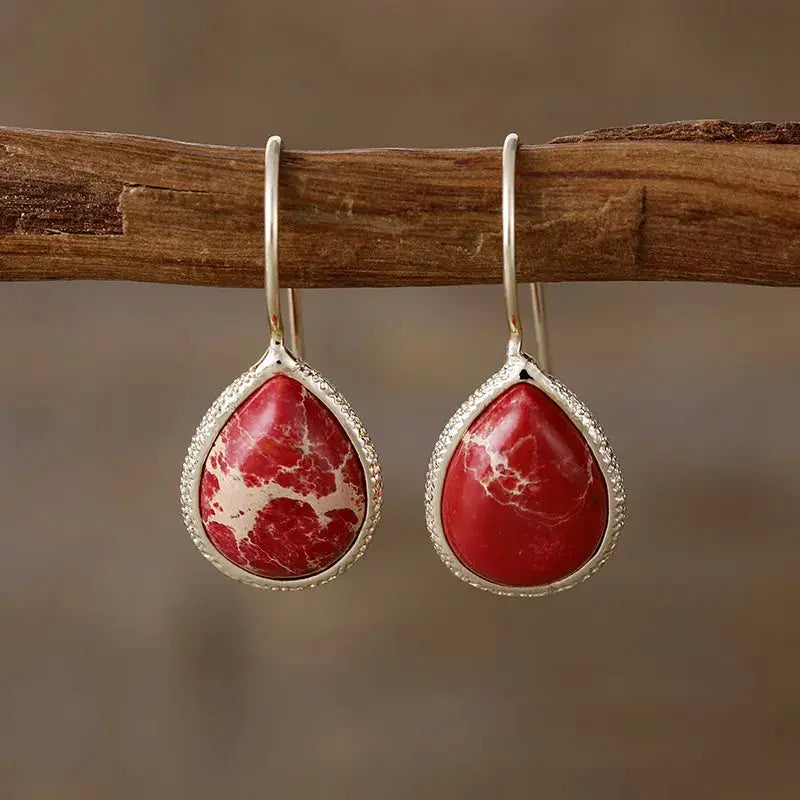 Copper Natural Stone Teardrop Shape Earrings by Trendsi