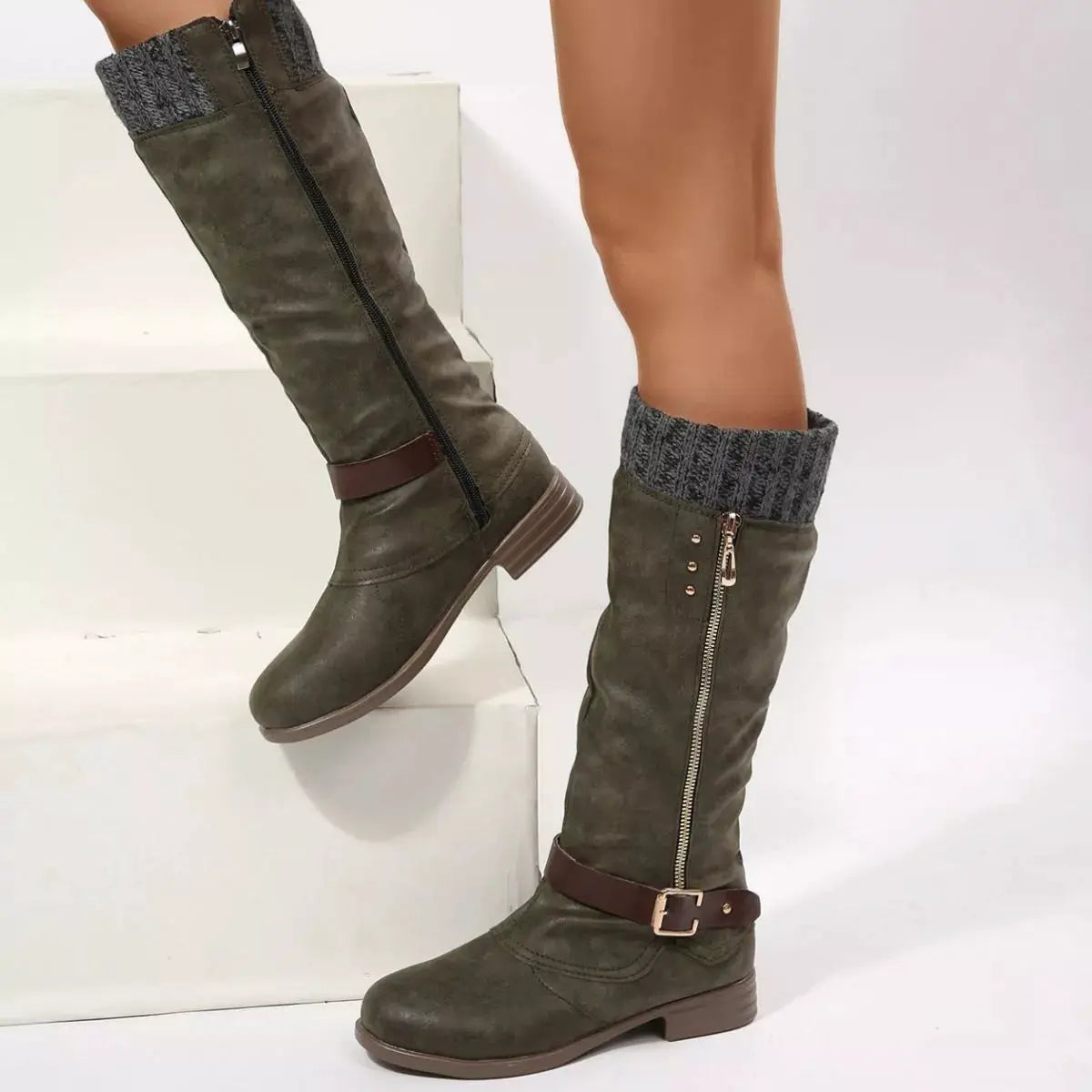 Round Toe Block Heels Boots by Trendsi