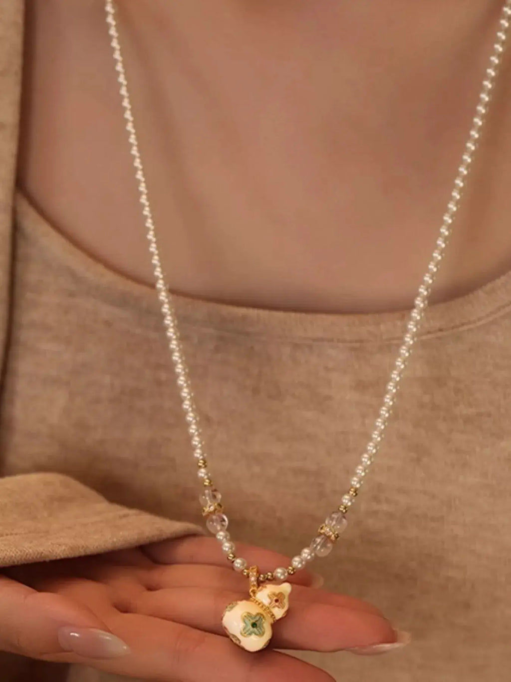 18K Gold-Plated Gourd Pendant Necklace by Trendsi