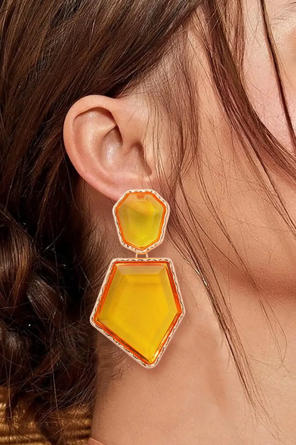 Geometrical Shape Zinc Alloy Frame Resin Dangle Earrings by Trendsi