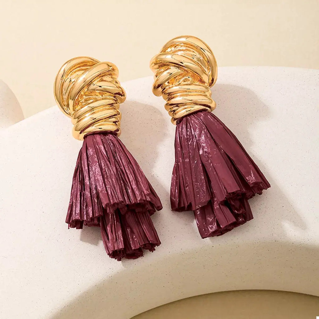 Golden Wire Wrapped Tassel Drop Earrings by Trendsi