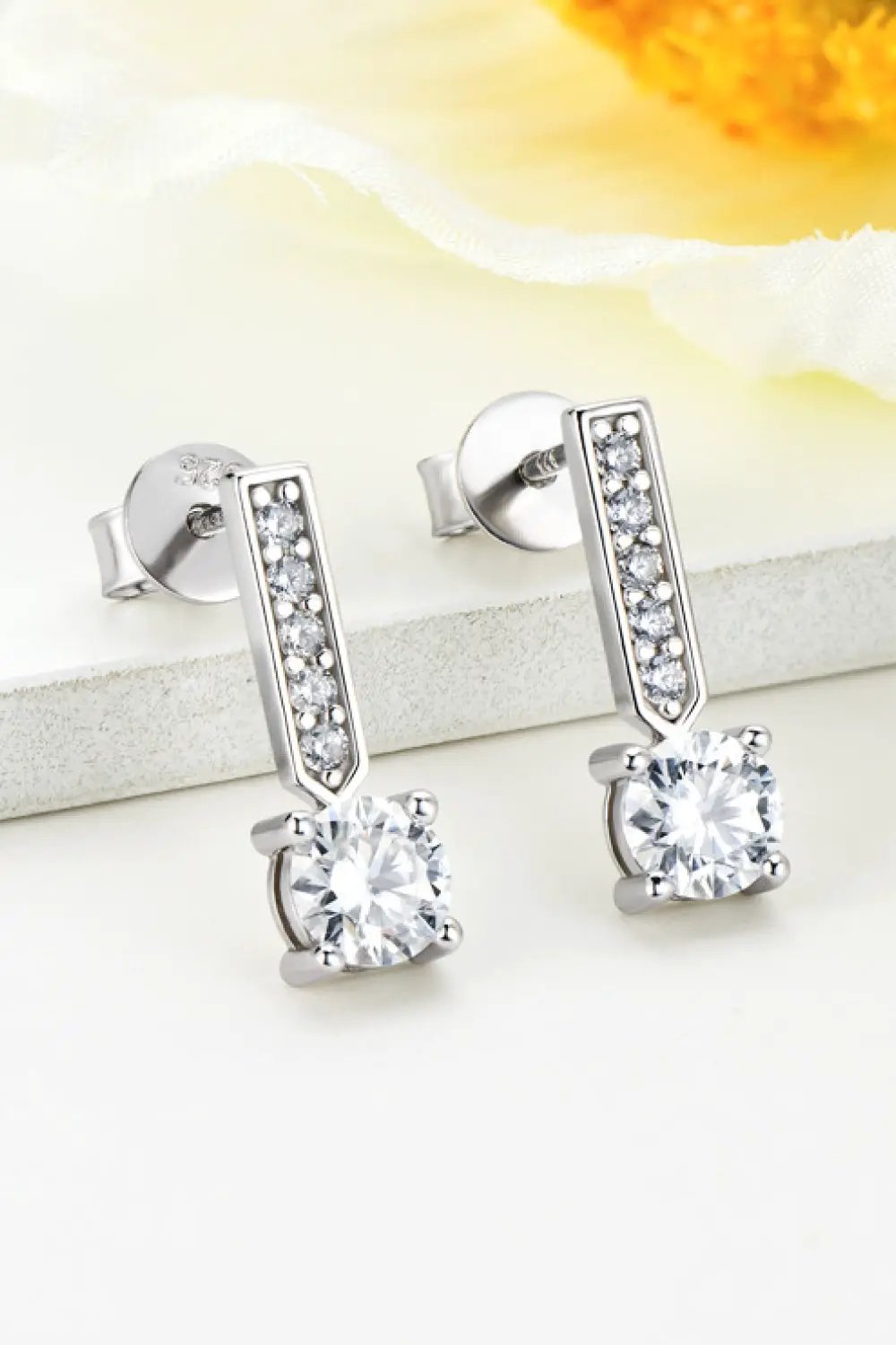 Moissanite and Zircon 925 Sterling Silver Drop Earrings by Trendsi