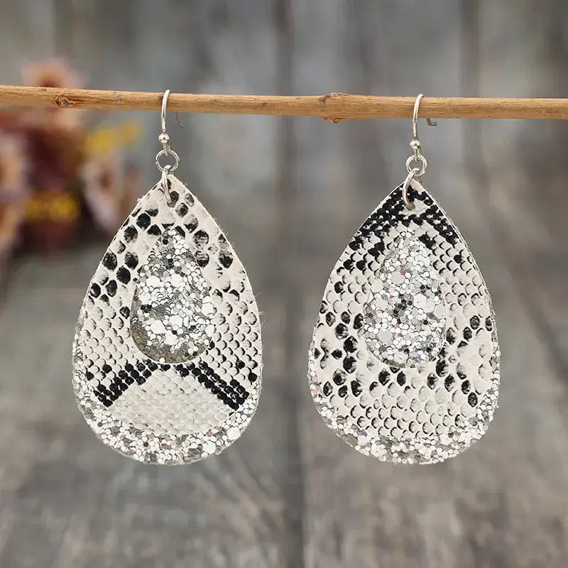 PU Leather Sequin Teardrop Earrings by Trendsi