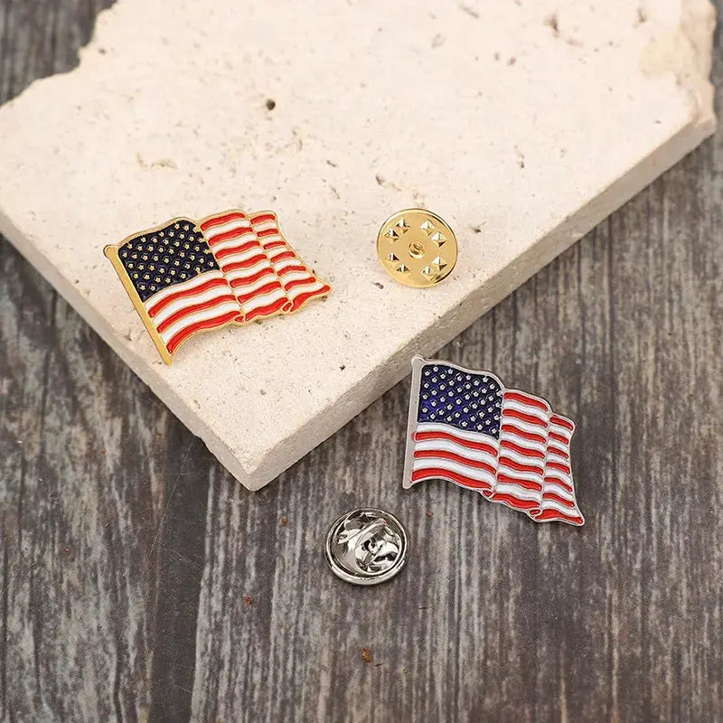2 Piece Drip Oil US Flag Brooch by Trendsi