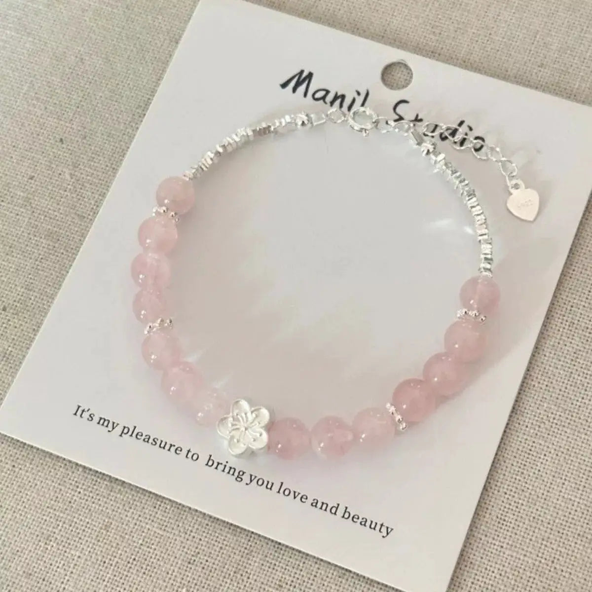 925 Sterling Silver Crystal Bead Flower Bracelet by Trendsi