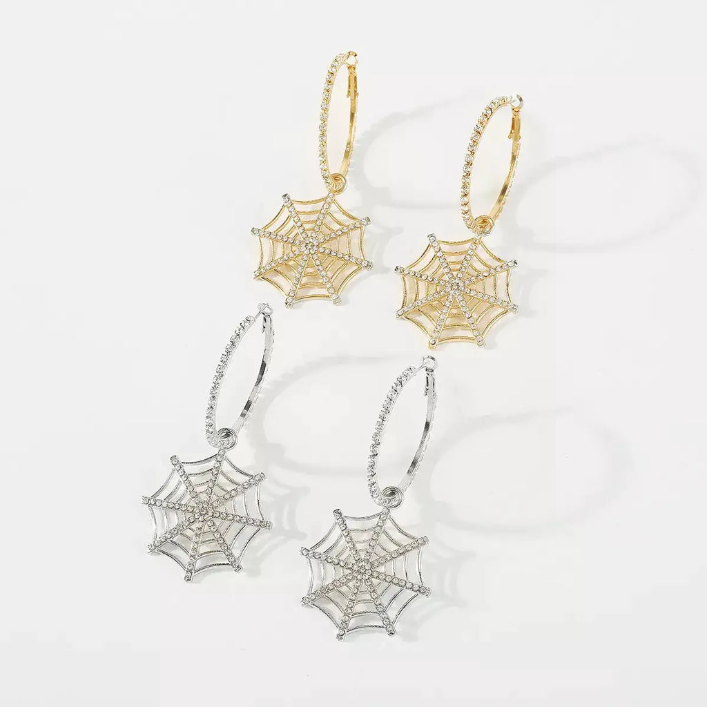 Spider Web Dangle Hoop Earrings by Trendsi