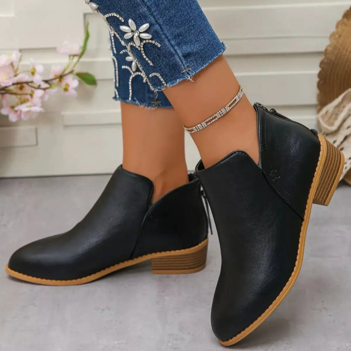 Point Toe Block Heels Boots by Trendsi