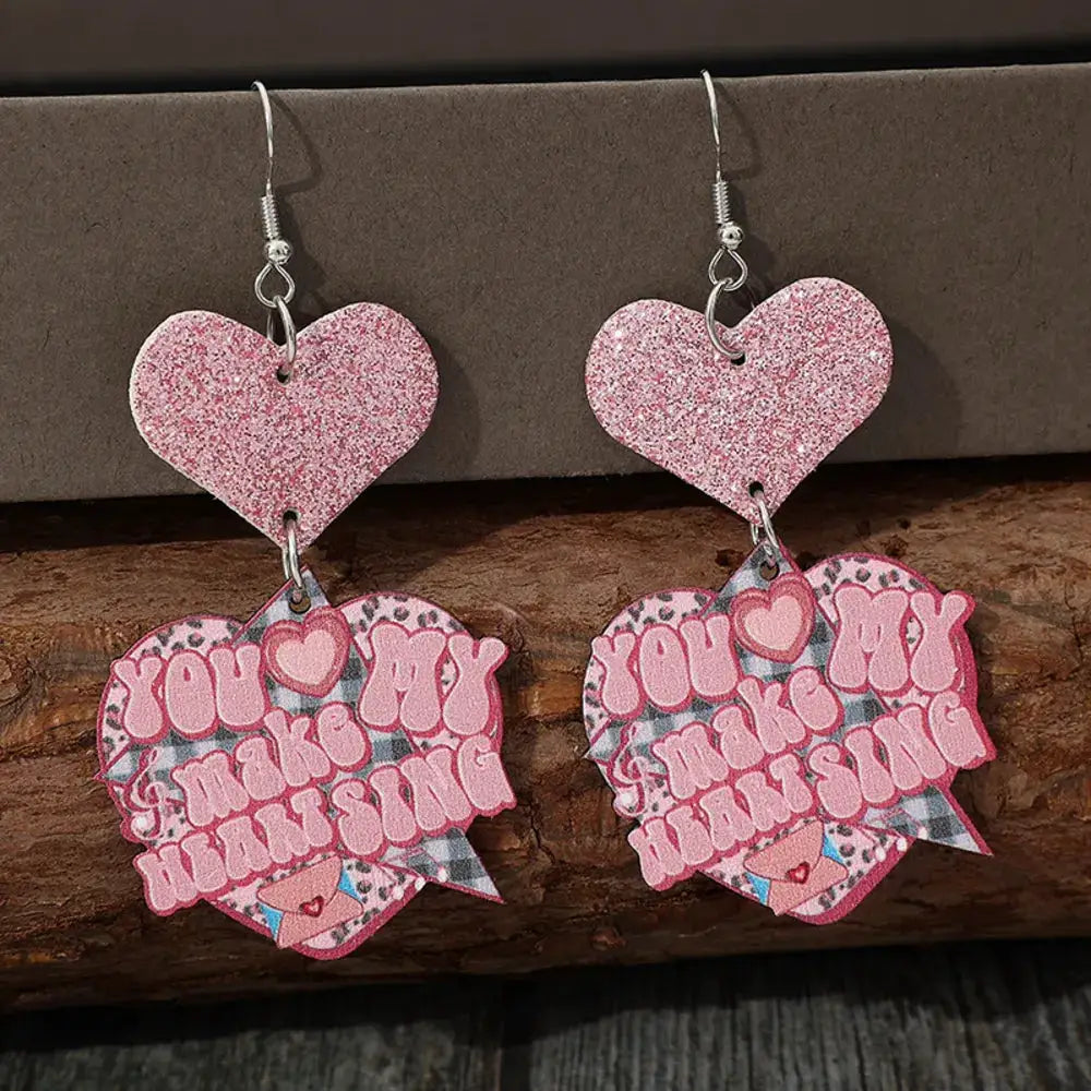 Heart Shape Wooden Earrings by Trendsi