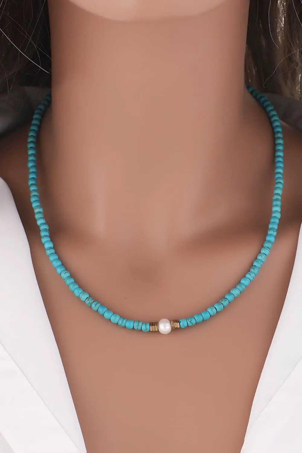 Turquoise & Pearl Necklace by Trendsi