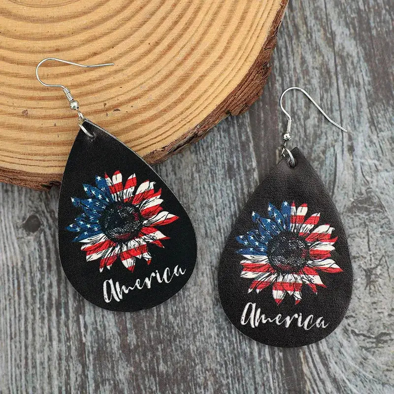 PU Leather Sunflower Teardrop Shape Earrings by Trendsi