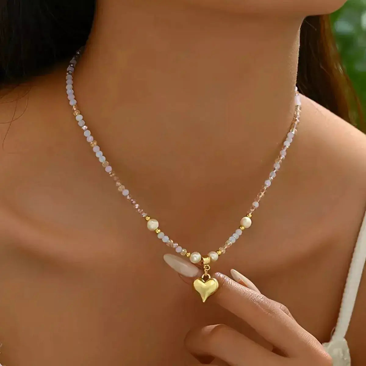Bead Heart Pendant Necklace by Trendsi