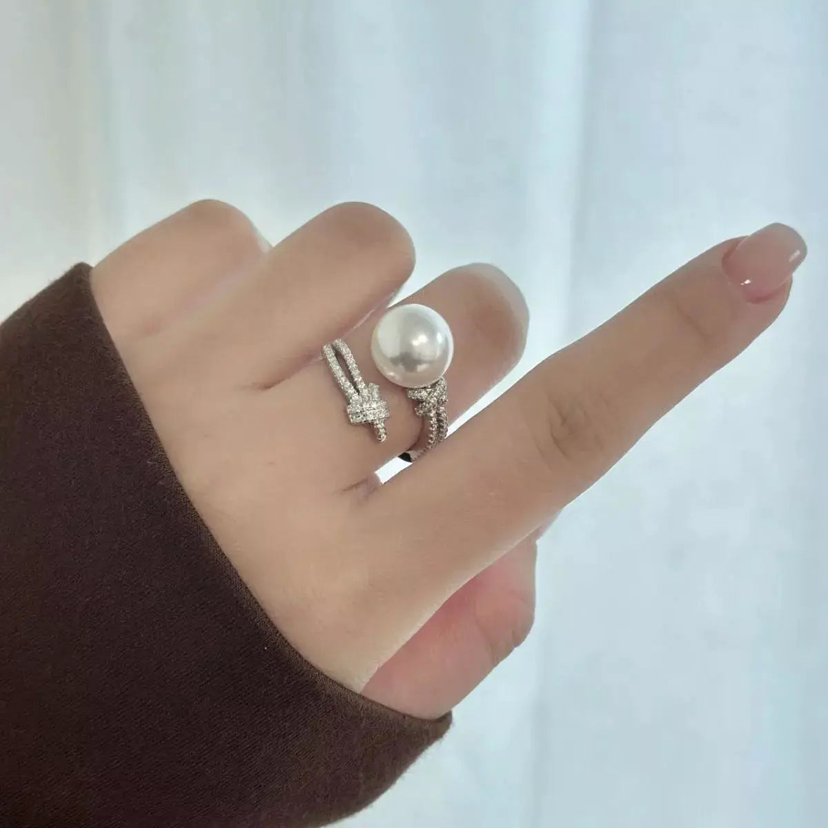 Pearl Zircon Bypass Ring by Trendsi