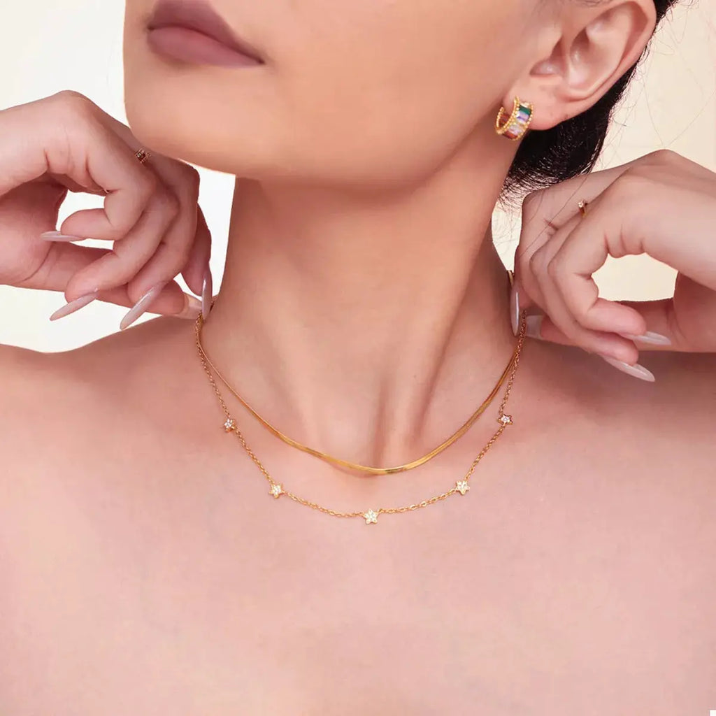 2-Piece 18K Gold-Plated Necklace with Zircon Accents by Trendsi