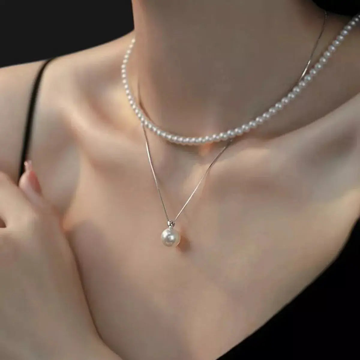 925 Sterling Silver Bead Pearl Necklace by Trendsi